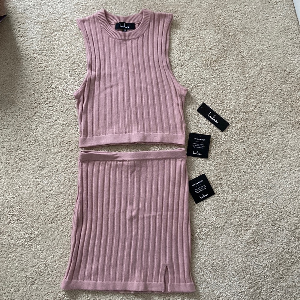 Lulus pink ribbed two piece set